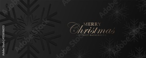 Christmas background with Shining gold Snowflakes. Lettering Merry Christmas card  Illustration. Dark snowflake paper cut background with shadow decoration.