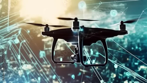 Futuristic drone aerial network connection high-tech surveillance technology