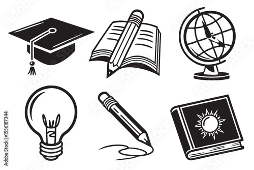 education icon set silhoette black vector bundle