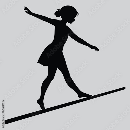 girl balancing on a beam silhouette vector design art and illustration