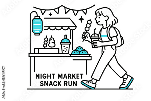 Enjoying street food delights during a night market visit for a late-night snack run in a vibrant atmosphere