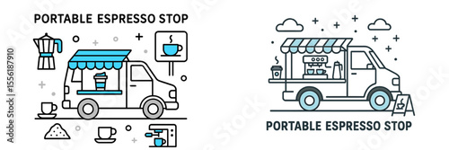 Portable espresso stop provides fresh coffee on-the-go for busy urban dwellers in a vibrant city setting