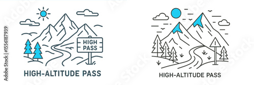 Scenic high-altitude pass showcases majestic mountains and winding roads under a clear sky with a bright sun