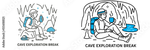 Cave explorers take a break to hydrate and enjoy warm drinks in an underground environment surrounded by stunning rock formations