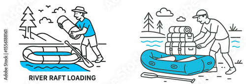 River rafting preparation at a scenic location with nature surroundings and joyful activity