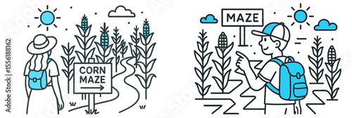 Visiting a corn maze during a sunny day with friends and enjoying outdoor fun in the countryside
