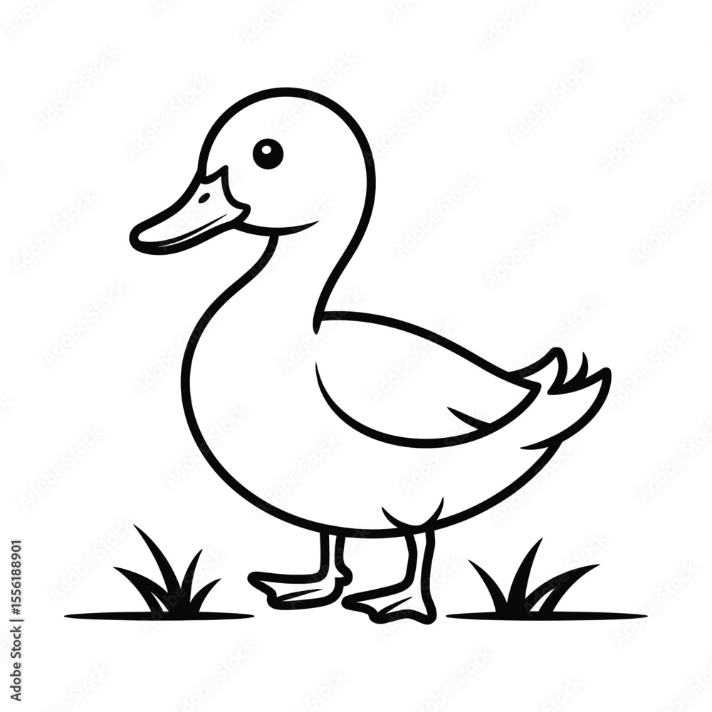 Obraz premium Cute Cartoon Duck Line Art: Farm Animal Illustration for Kids Coloring