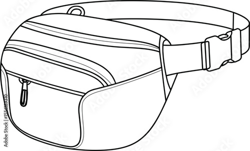 Modern Hands-Free Fanny Pack Illustration, Stylish Belt Bag Vector Art, Trendy Waist Pack Sketch, Functional Sling Bag Drawing for Active Lifestyle Designs.