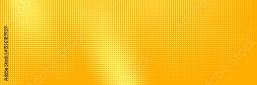 Yellow halftone pattern. Retro comic gradient background. Bright orange pixelated dotted texture overlay. Cartoon pop art faded gradient pattern. Vector