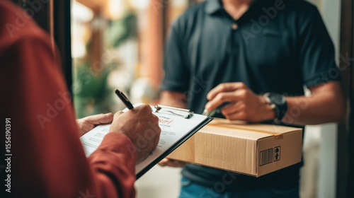 Delivery Person Handing Over Package with Receipt for Signing