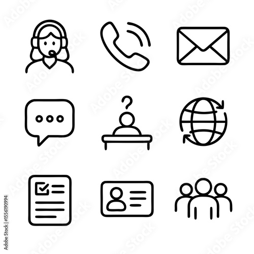 Simple Line Customer Service Support Contact and Communication Icon Set