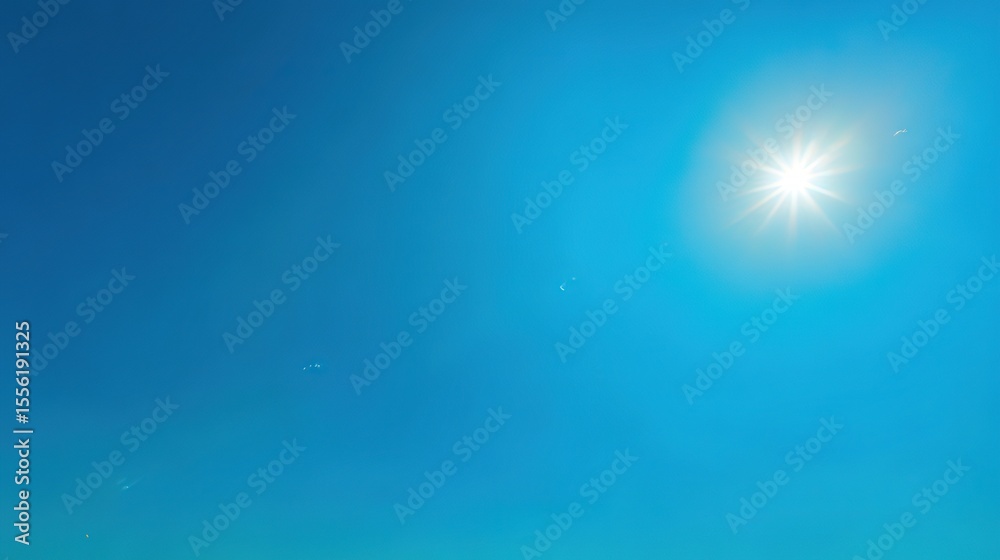 Fototapeta premium Blue sky with bright sun on clear sunny day, natural lighting in high-resolution realistic photoshoot. Scenic outdoor sky concept.