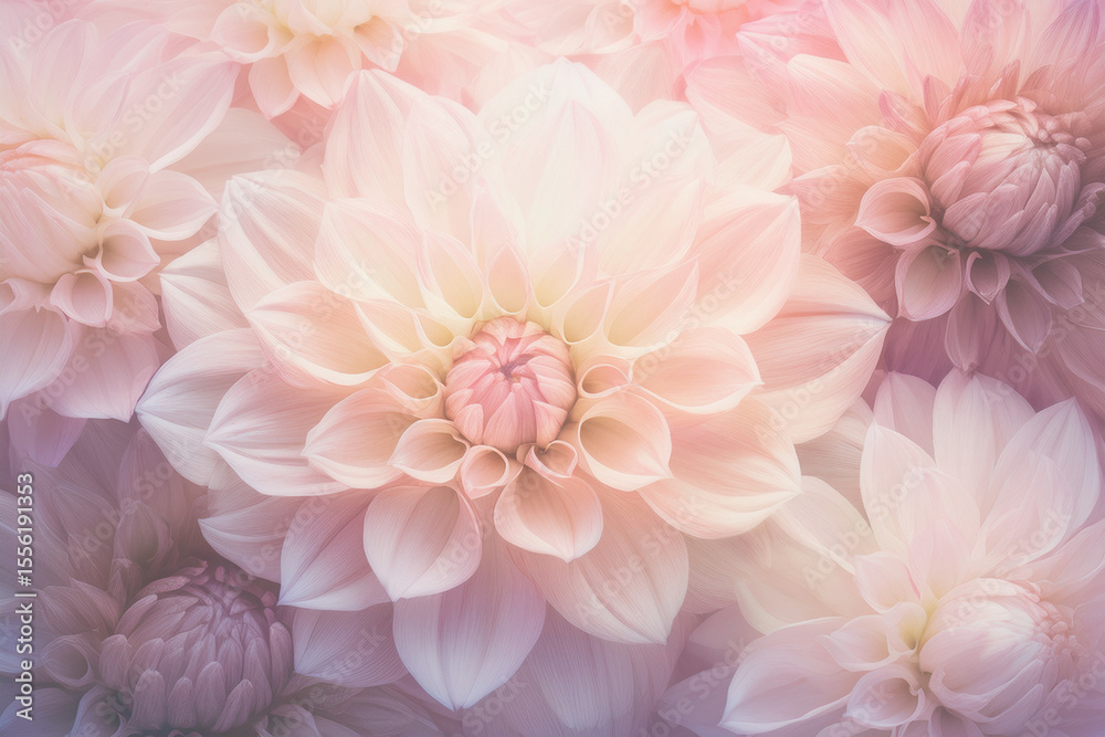 Obraz premium Soft Cream and Blush Pink Dahlia Flowers – Generative AI Botanical Background