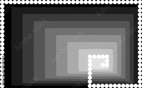 Febonacci sequence spiral in white circles and grey parallelograms