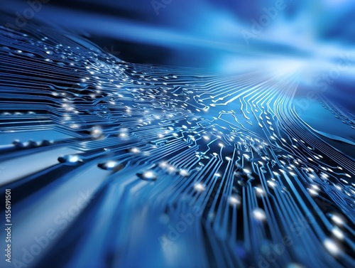 Digital future blue circuit board artwork