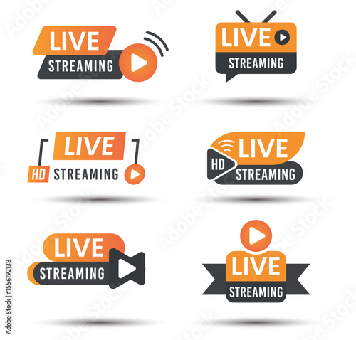 Six Orange and Gray Live Streaming Icons vector