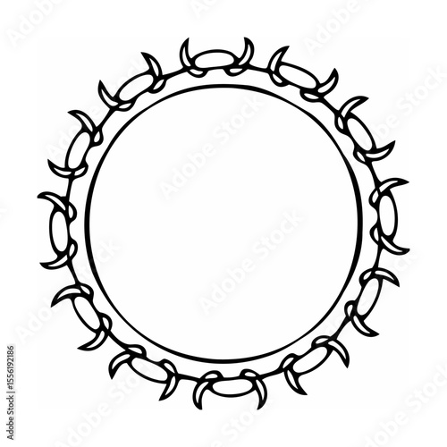 Circular decorative frame design in black and white with ornamented border for creative projects