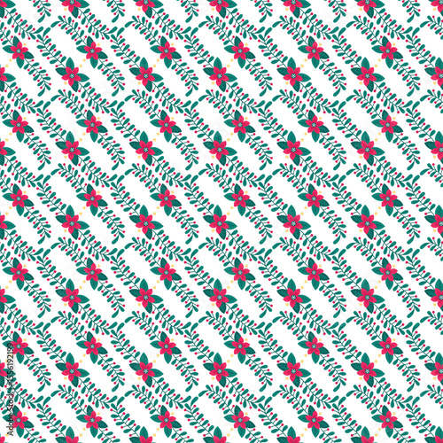 Seamless Pattern Featuring Red Floral Motifs with Green Leafy Accents