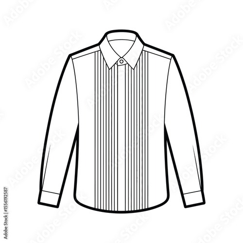 Classic white pleated tuxedo shirt with a collar and buttoned front