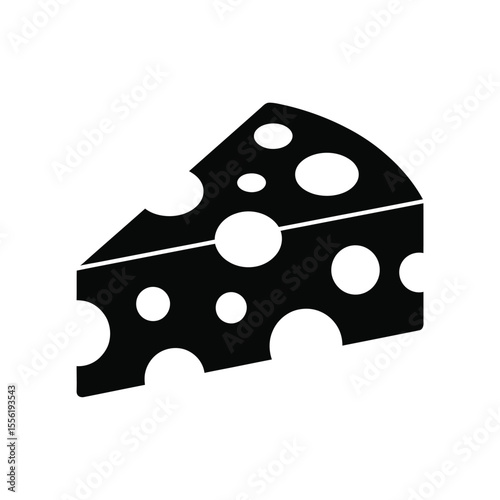 Simple black and white illustration of a wedge of swiss cheese with holes