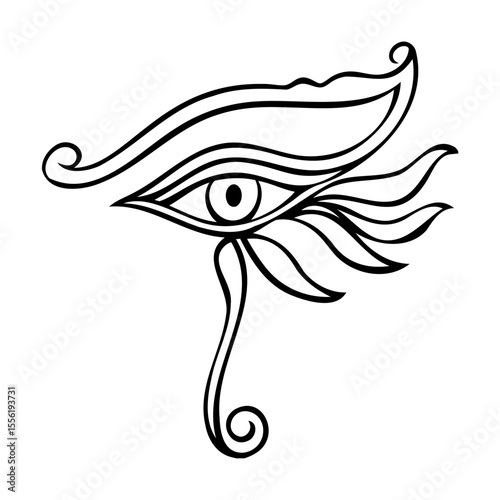Artistic line drawing of the ancient egyptian eye of horus symbol in black and white