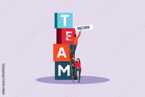 Team Work Concept. Colored flat vector illustration isolated