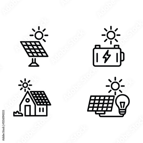 Simple and modern solar energy icons representing clean sustainable power production