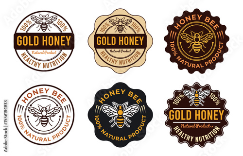 Honey Bee Label Collection - 100% Organic, Natural, and Healthy Honey Product Stamps