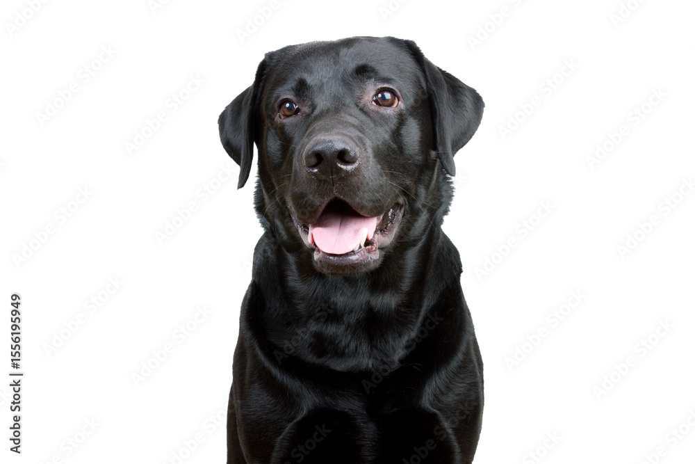 Fototapeta premium Labrador Retriever with open mouth on a white background.