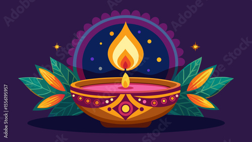 Vector art of a soft candlelight glows warmly in the darkness, creating a mystical and serene atmosphere