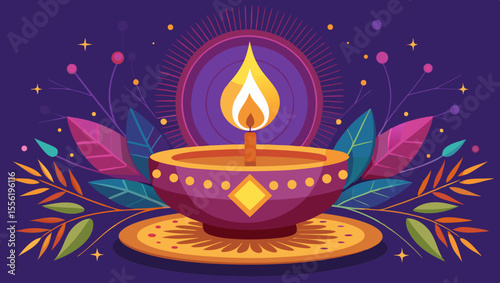 Vector art of a glowing candle flame illuminates the darkness, creating a warm and peaceful atmosphere