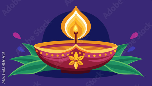 Vector art of a glowing candle flame illuminates the darkness, creating a warm and peaceful atmosphere