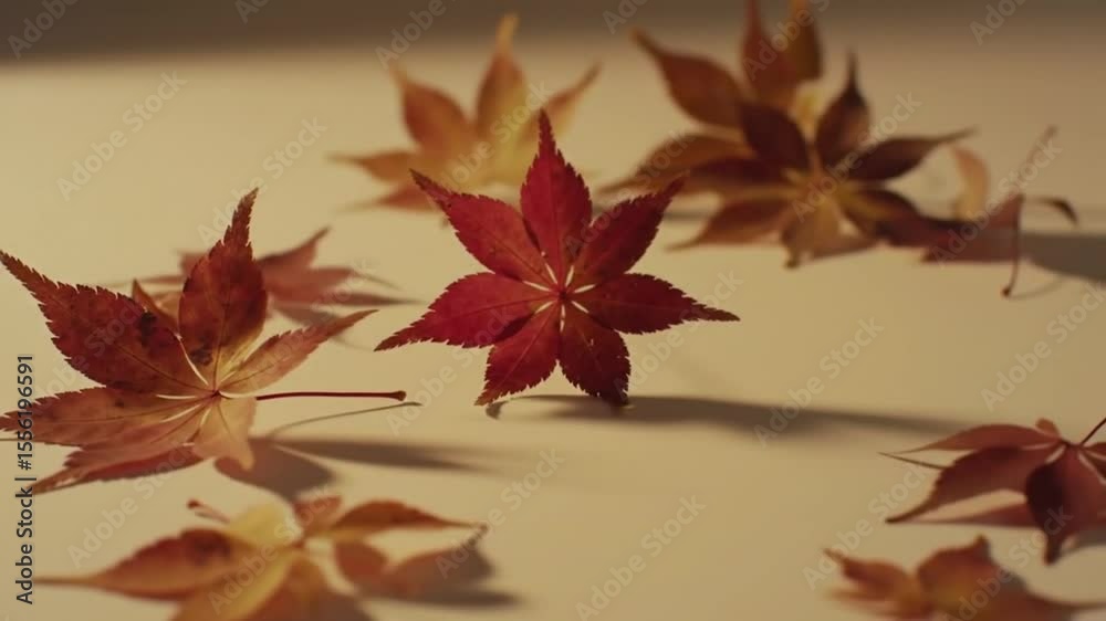 Autumn Leaves Still Life Red Orange Maple Leaves on White Surface Soft Light. Autumn Leaves Still Life Red Orange Maple Leaves on White Surface Soft Light.