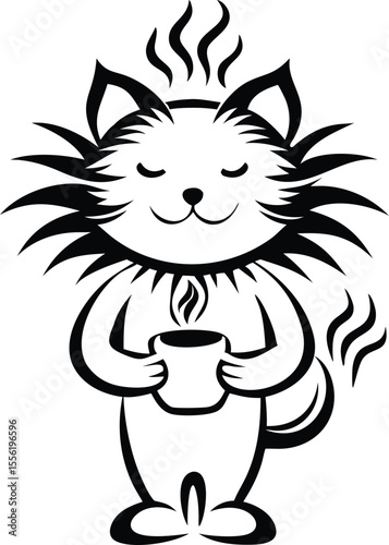 Cat enjoying a cup of coffee