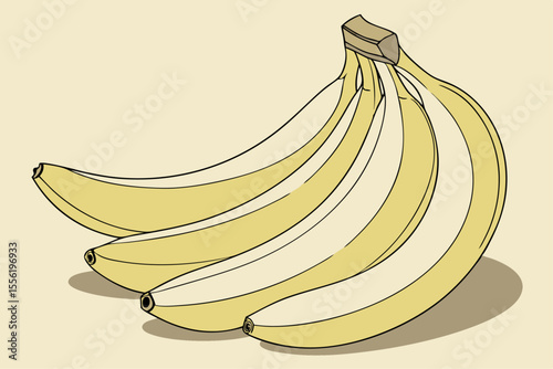 3D Modeled Banana Bunch with Realistic Light Reflections Vector Illustration