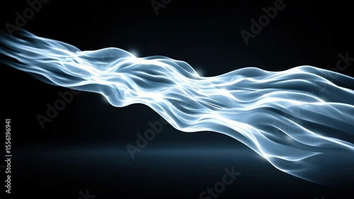 Abstract flowing white light wave and blue glowing energy stream dark background, smooth digital art, futuristic motion, dynamic movement, elegant visual effect, creative sense of movement