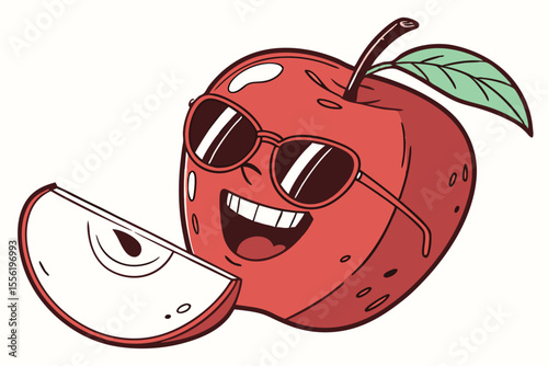 Cheerful Red Apple with Glossy Skin Wearing Aviator Glasses Vector Design
