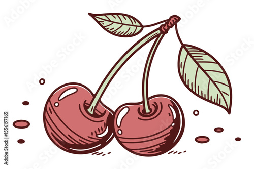 plump cherry twins holding hands with shiny highl