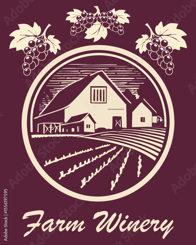 Stylized banner with a winery.Vector illustration of stylized banner with winery on color background with text.