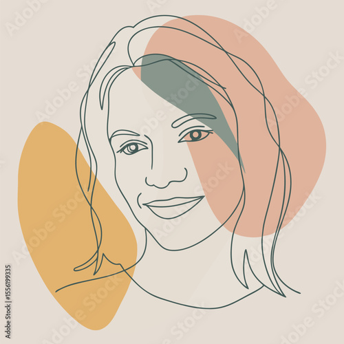 Smiling woman portrait in vector illustration style with fashionable hair and elegant facial features