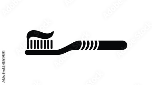 Simple black icon of a toothbrush with toothpaste on the bristles