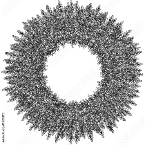Circular black plant icon illustration in detailed artistic design  
