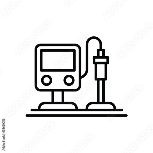 Simple line icon of a medical device with a probe and display screen