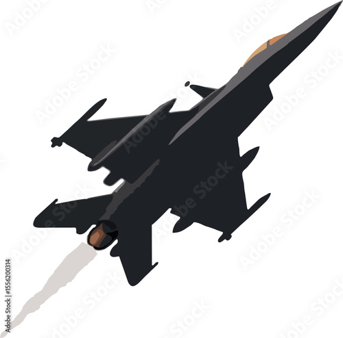 Vector Illustration of Modern Fighter Jet Flying Upward with Afterburner