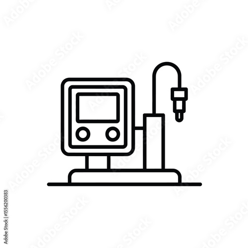 Simple line art icon of a scientific instrument with a display and probe