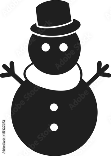 Christmas snowman silhouette with top hat, scarf, and stick arms in festive pose