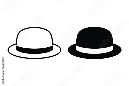 A minimalist illustration of two identical bowler hats shown side by side