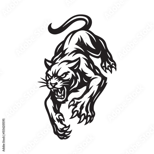 Aggressive black panther tribal tattoo design with sharp claws artwork