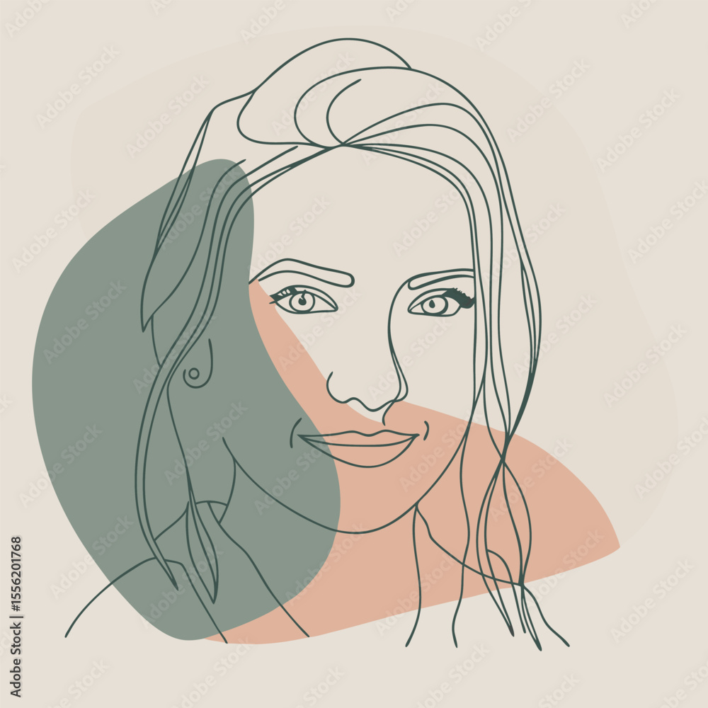 Elegant woman portrait in vector illustration style with stylish hair and graceful facial features