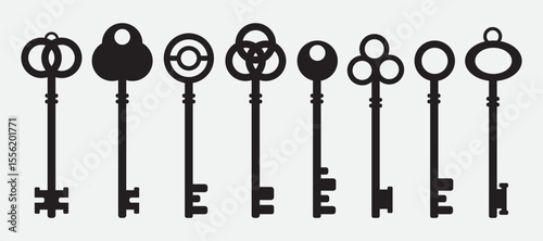 Collection of 8 Silhouette Antique Keys